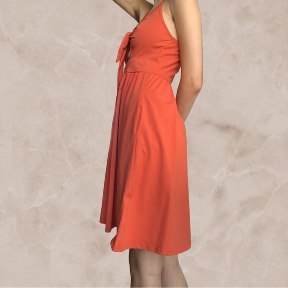 Orange V-neck Tie Knot Front Spaghetti Strap Sundress With Pockets - Picture 2 of 3